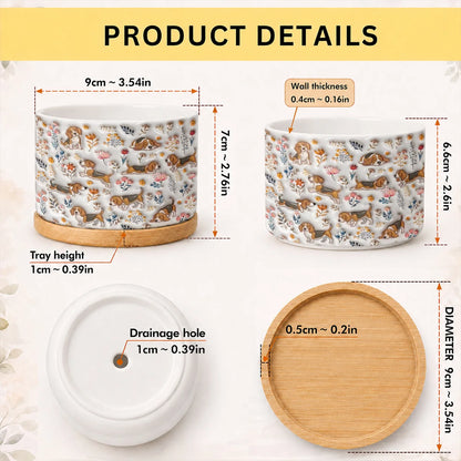 Beagle Flat Print Ceramic Plant Pot Happy Field Flowers