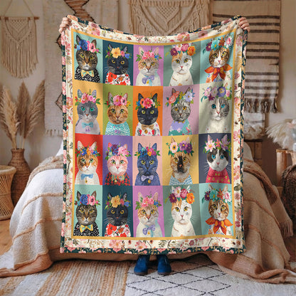 Cat Fleece Blanket Floral Cat Fantasy
