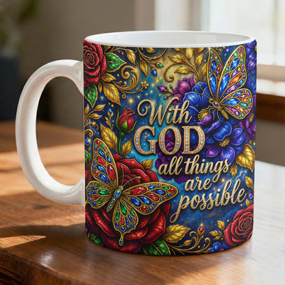 Butterfly Ceramic Mug With God All Things Are Possible