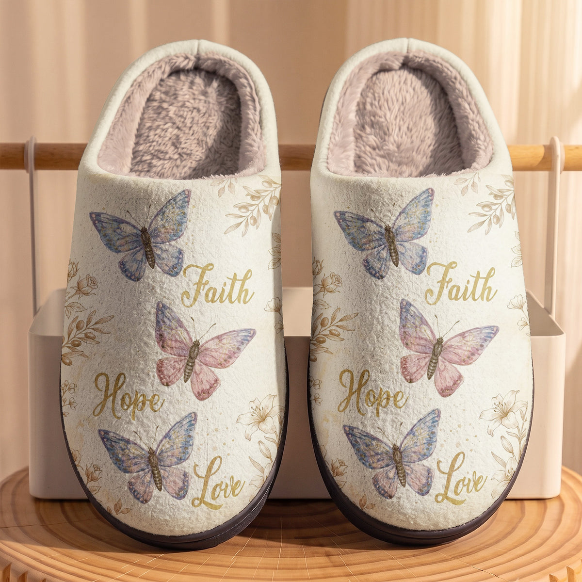 God Fleece Lined Slippers Faith Hope Love