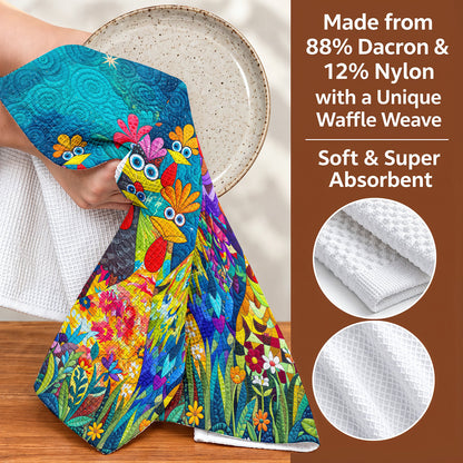 Chicken Kitchen Towel Colorful Chicken Garden