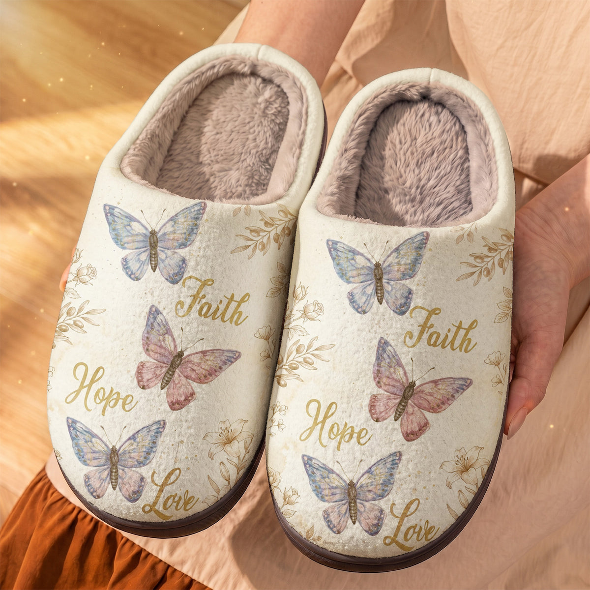 God Fleece Lined Slippers Faith Hope Love