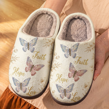 God Fleece Lined Slippers Faith Hope Love