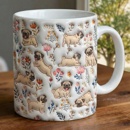 Pug Ceramic Mug Happy Field Flowers