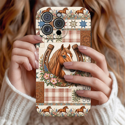 Horse Leather Phone Case Country Patchwork Horse