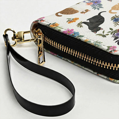 Cat Lover Leather Wallet Cute Floral Cats