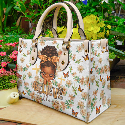 Black Women Leather Handbag Believe Personalized