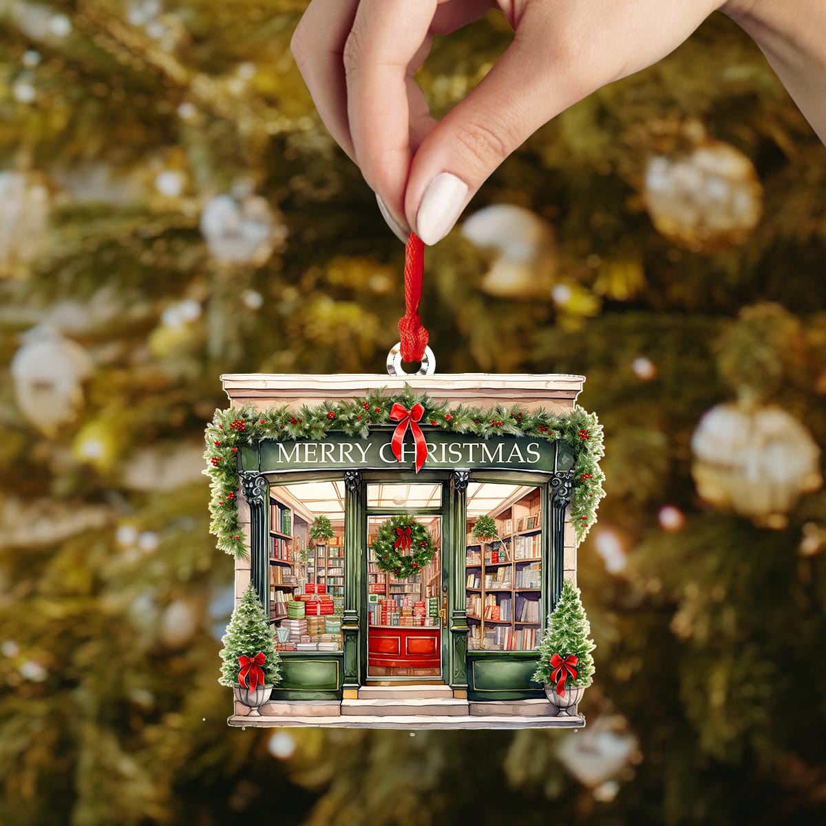 Book Lover Acrylic Ornament Christmas Bookstore