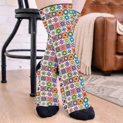 Sewing Lover Crew Socks Colorful Star Quilt Blocks