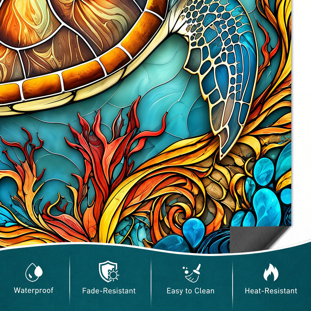 Sea Turtle Magnetic Dishwasher Cover Stained Glass Ocean Garden