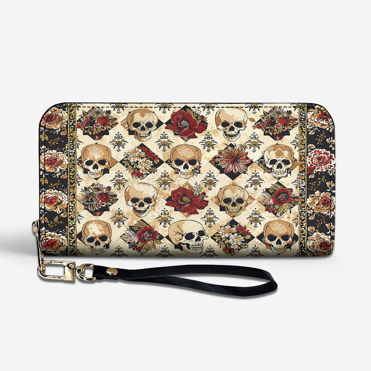 Gothic Skull Leather Wallet Petals & Skulls