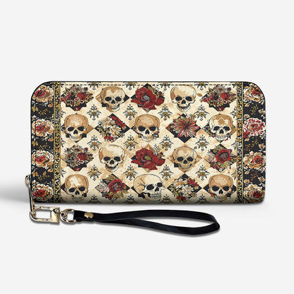 Gothic Skull Leather Wallet Petals & Skulls