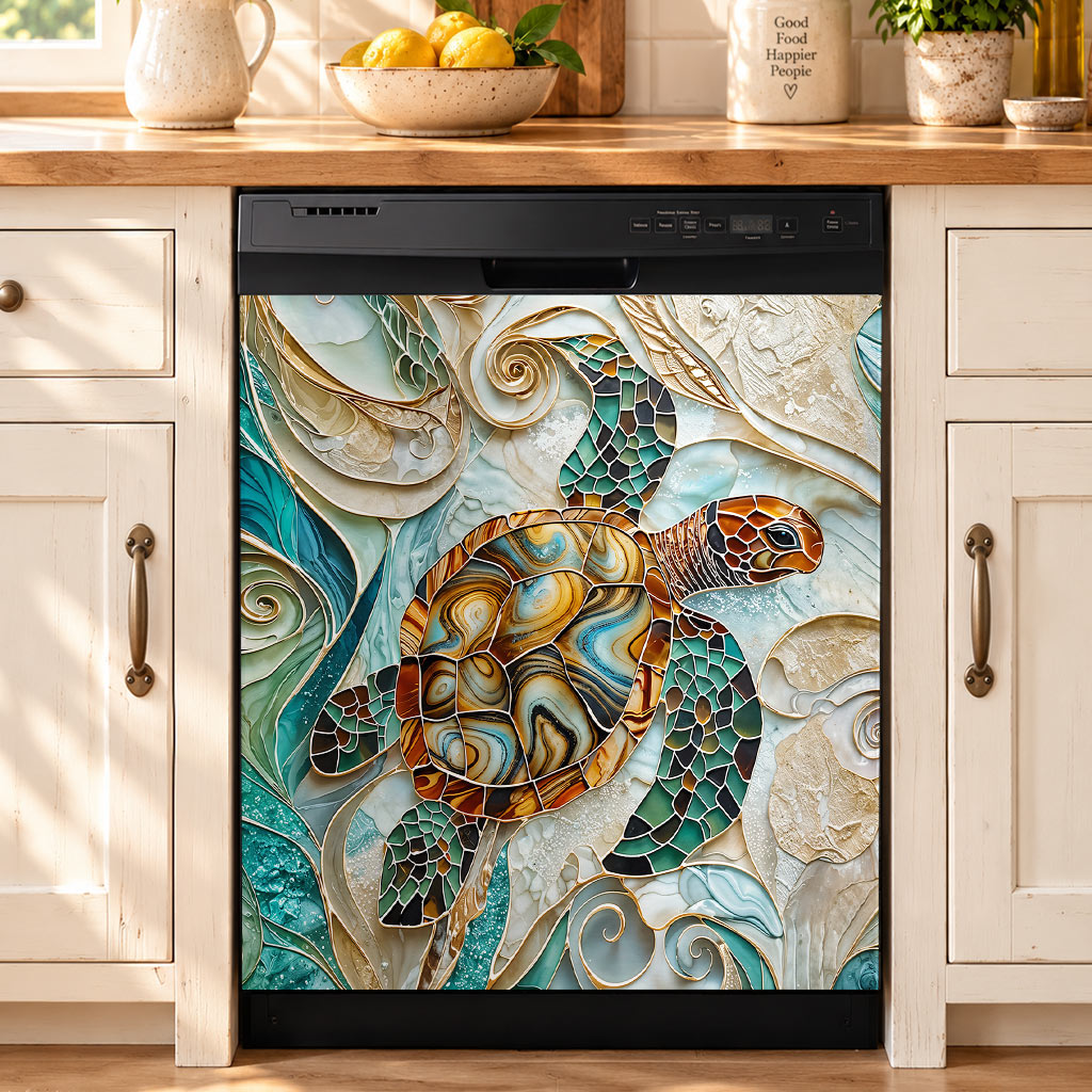 Sea Turtle Magnetic Dishwasher Cover Ocean Mosaic Sea Turtle