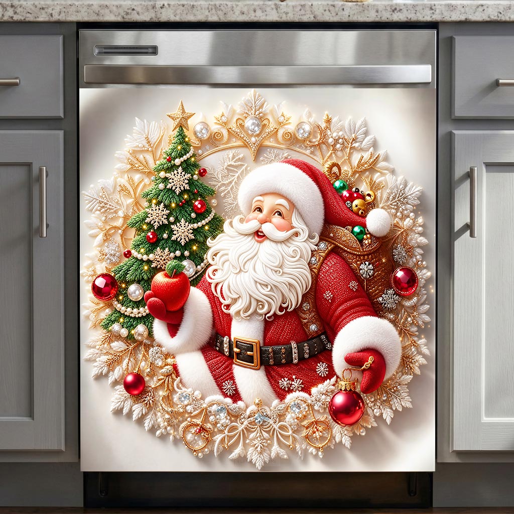 Christmas Magnetic Dishwasher Cover Santa's Sparkling Christmas Magic