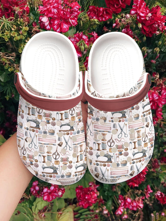 Sewing Lover Graphic Clogs Vintage Sewing Tools