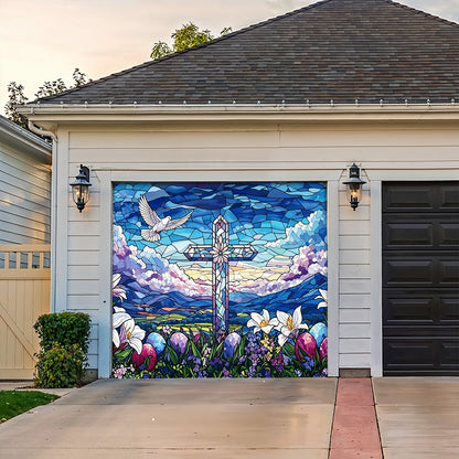 Christian Easter Garage Door Banner Decoration - Blooming Hope at Easter Dawn