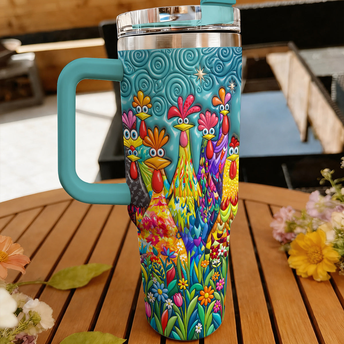 Chicken 40 oz Tumbler Colorful Chicken Garden