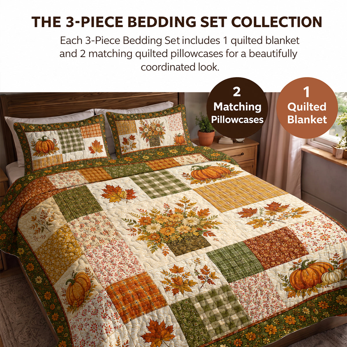 Autumn Harvest Bouquet Patchwork Quilted Blanket