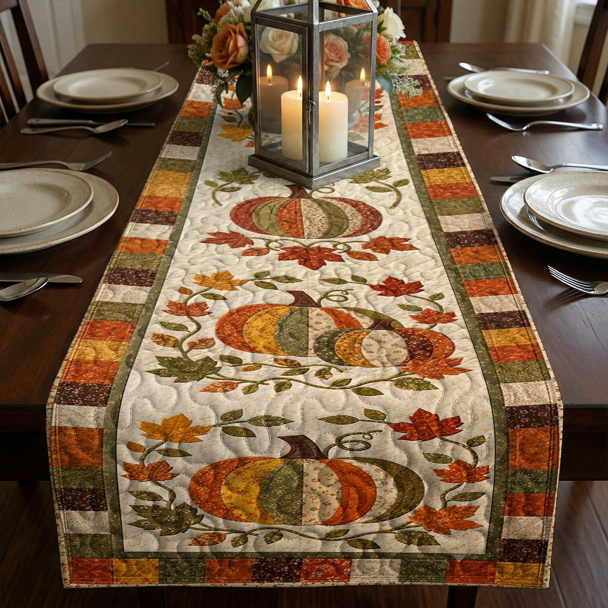 Patchwork Pumpkins of Fall Quilted Table Runner
