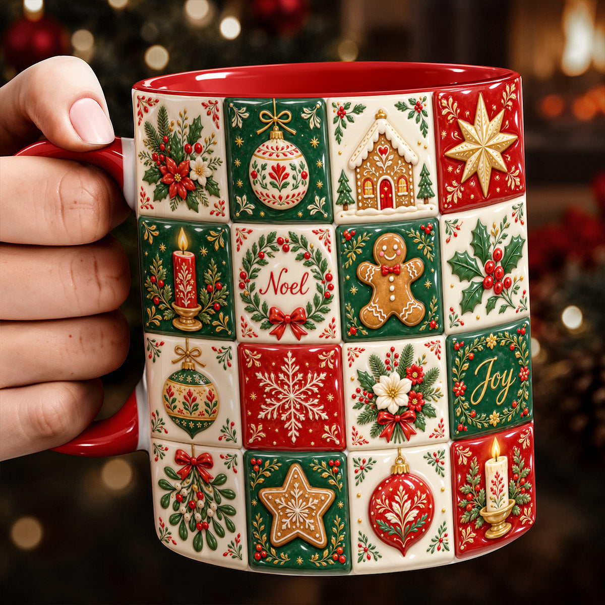 Christmas Ceramic Mug Vintage Christmas Patchwork