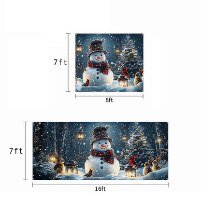 Christmas Garage Door Banner Decoration - Snowman and Forest Companions in a Lantern Lit Winter Scene