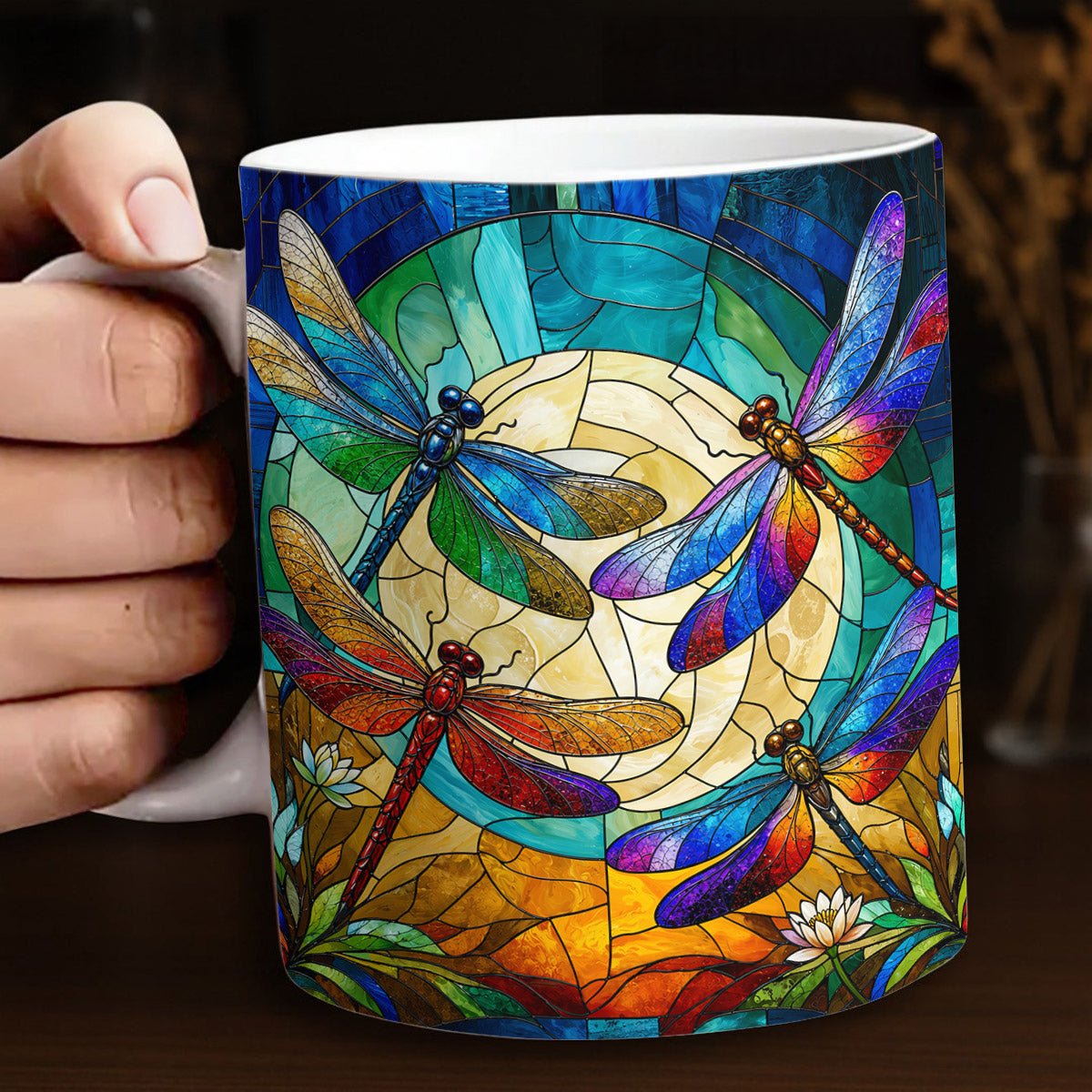 Dragonfly Moonlit Garden Ceramic Mug