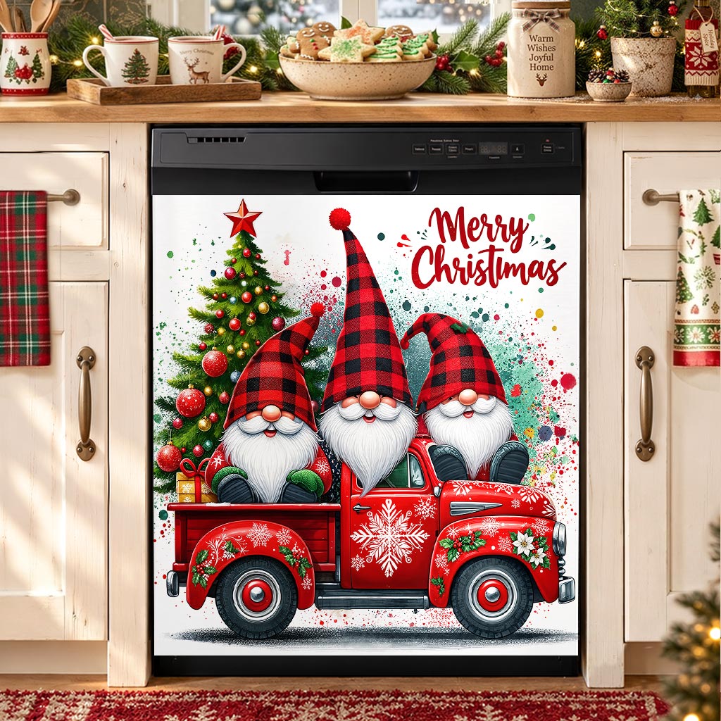 Christmas Magnetic Dishwasher Cover Christmas Gnome Truck Cheer