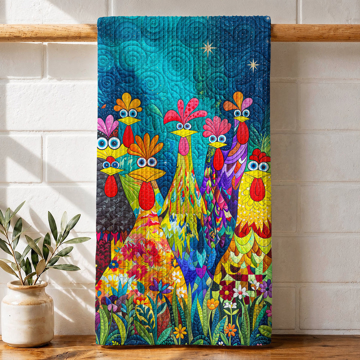 Chicken Kitchen Towel Colorful Chicken Garden