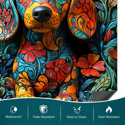 Dachshund Magnetic Dishwasher Cover Whimsical Dachshund Garden