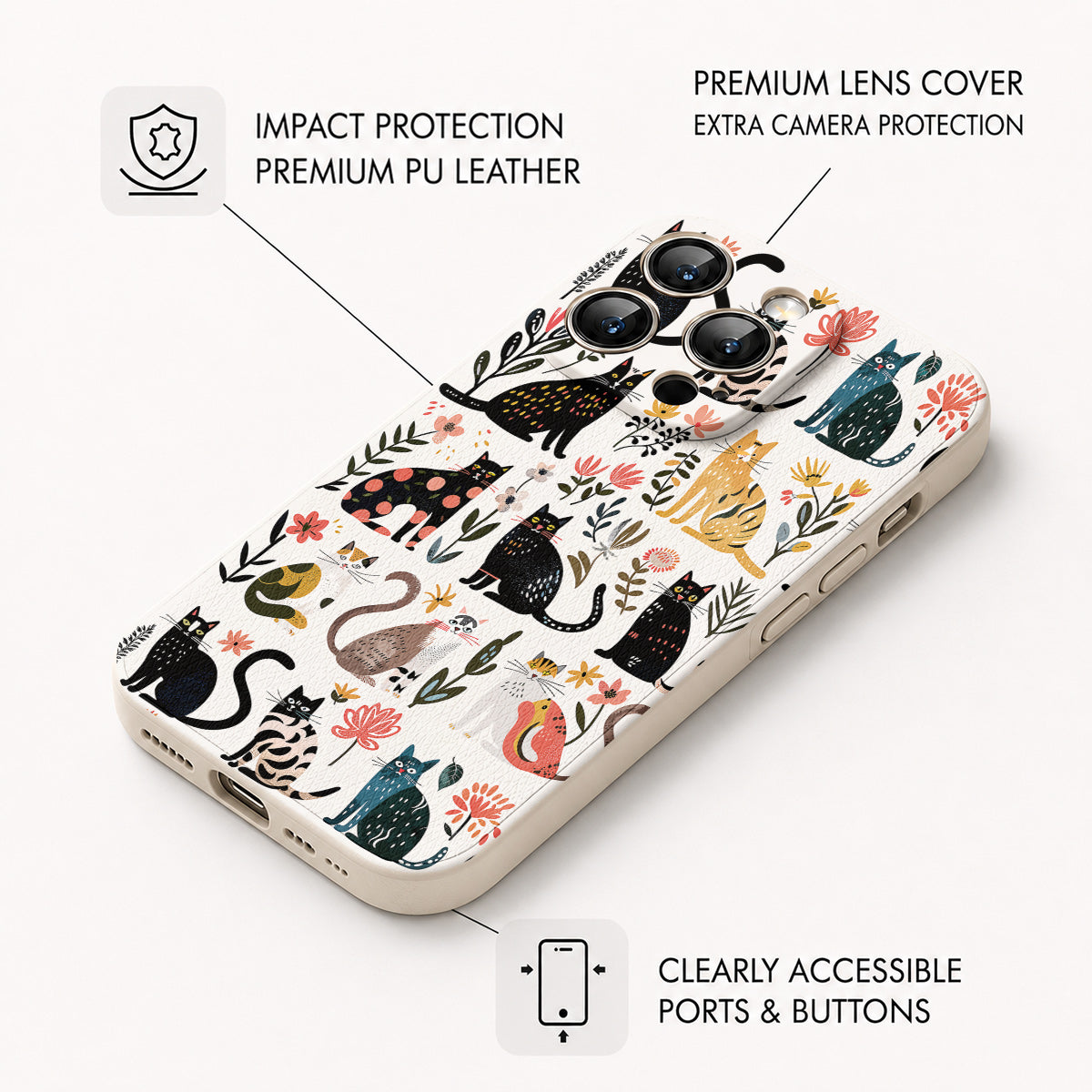 Cat Leather Phone Case Botanical Cat Bliss