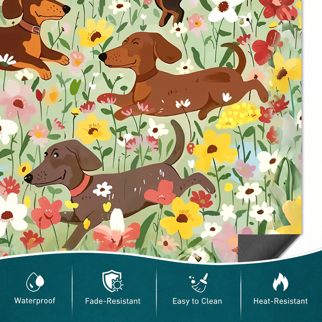 Dachshund Magnetic Dishwasher Cover Happy Dachshunds in Flower Garden