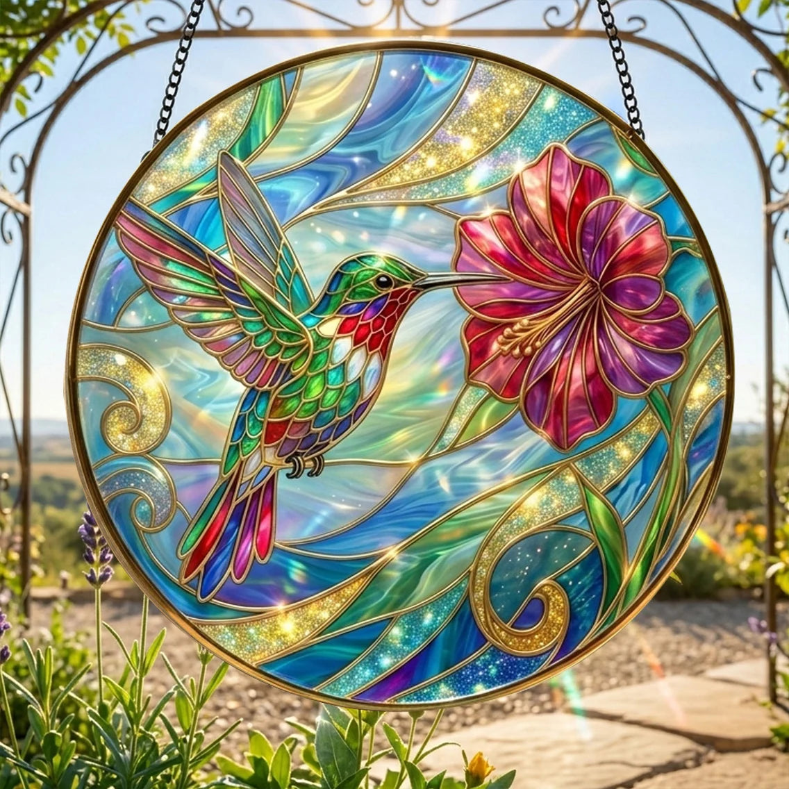 Vibrant Hummingbird Round 3D Glass Suncatcher – Bird Lover Gift & Window Décor
