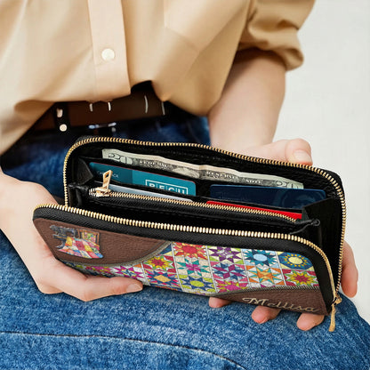 Sewing Lover Leather Wallet Personalized Colorful Quilt Blocks