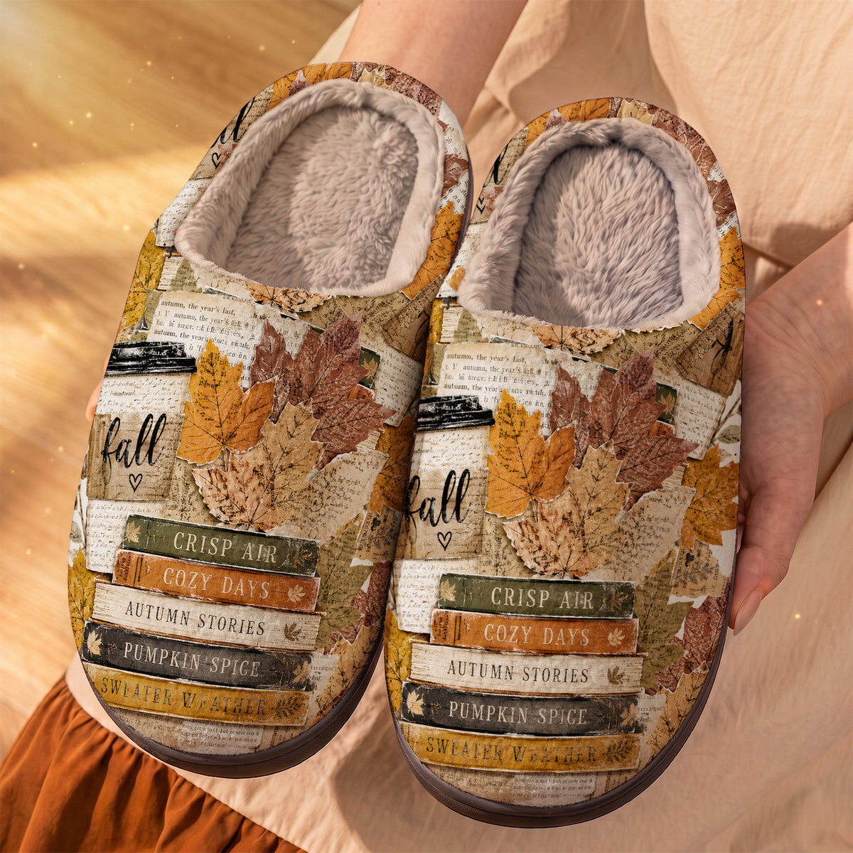 Cozy Autumn Books & Stories Fleece Lined Slippers