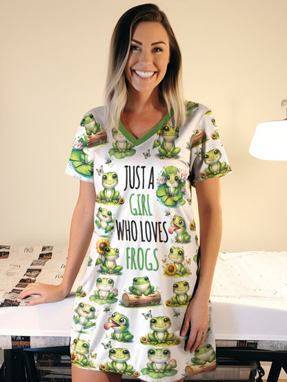 Frog Lover V-neck Nightshirt Just A Girl Who Loves Frogs