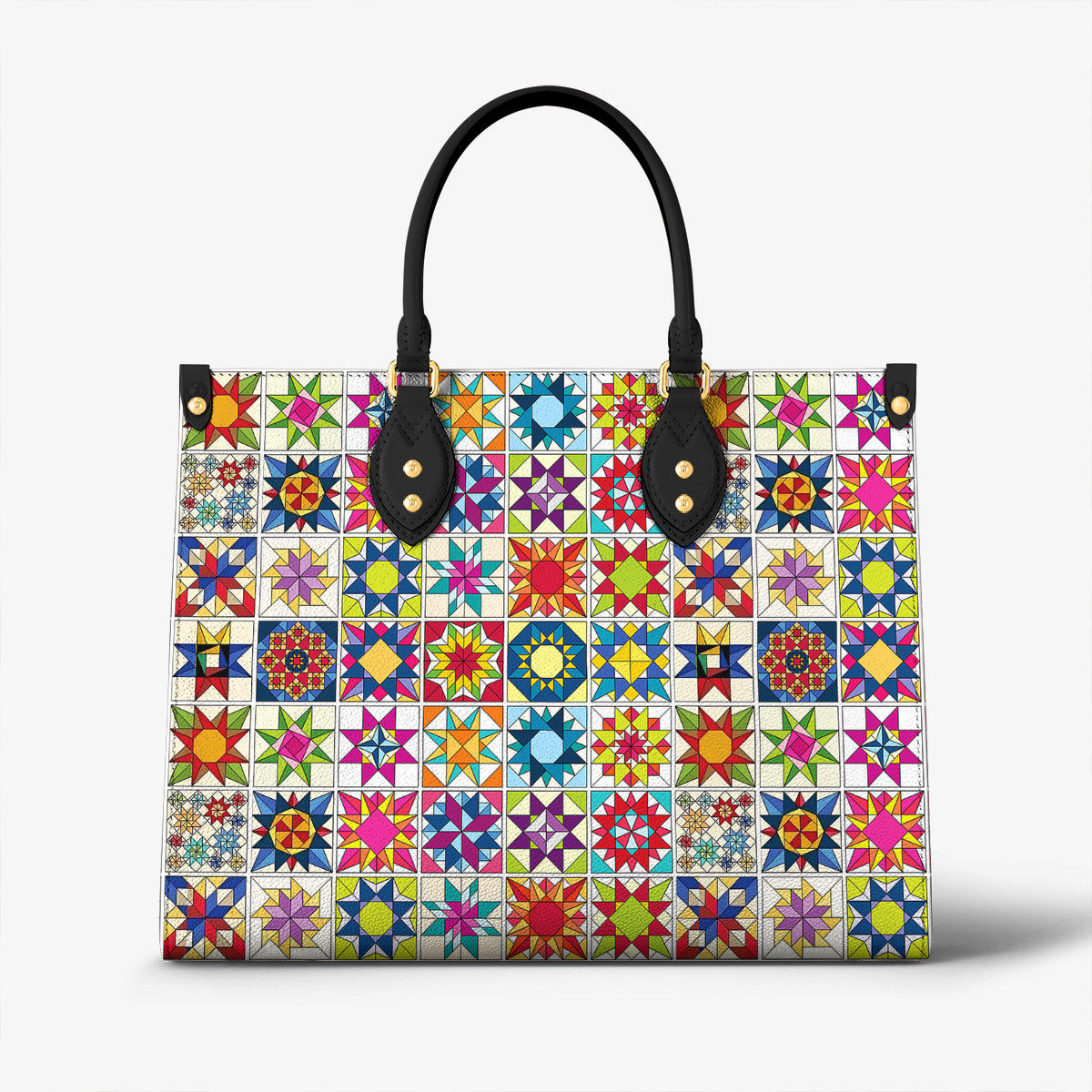 Sewing Lover Leather Handbag Colorful Quilt Blocks
