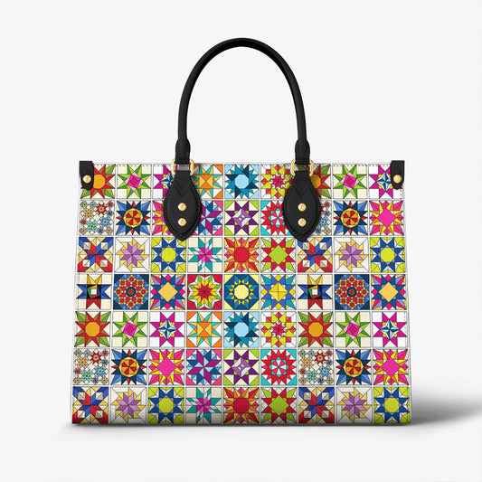 Sewing Lover Leather Handbag Colorful Quilt Blocks