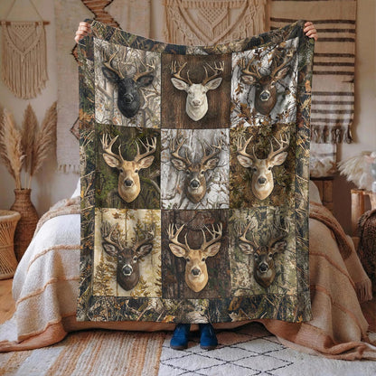 Deer Hunting Fleece Blanket Majestic Whitetail Patchworks