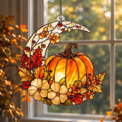 Golden Harvest Autumn Pumpkin 3D Glass Suncatcher