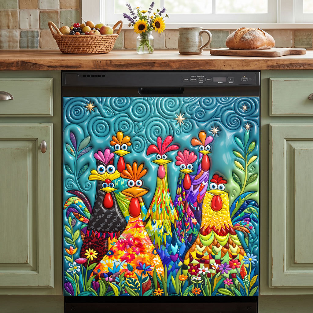 Chicken Magnetic Dishwasher Cover Colorful Chicken Garden