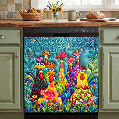 Chicken Magnetic Dishwasher Cover Colorful Chicken Garden