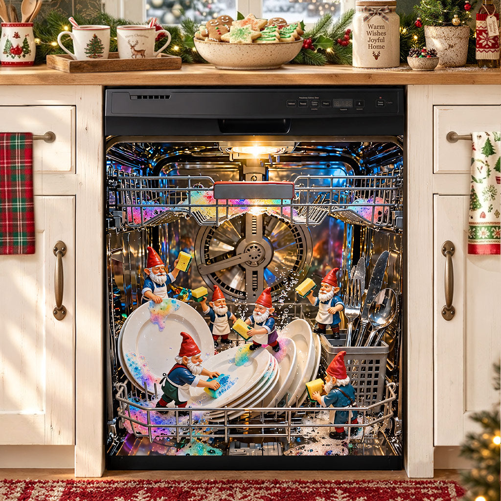 Christmas Magnetic Dishwasher Cover Gnome's Magical Dishwashing Adventure