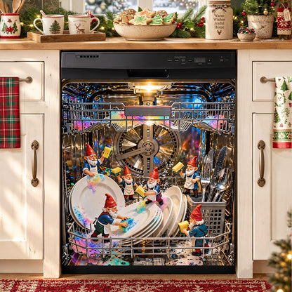 Christmas Magnetic Dishwasher Cover Gnome's Magical Dishwashing Adventure