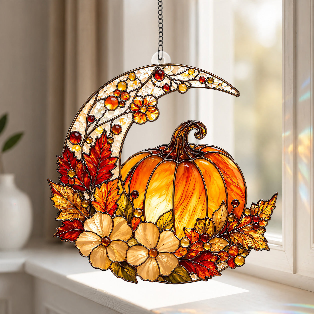Golden Harvest Autumn Pumpkin 3D Glass Suncatcher