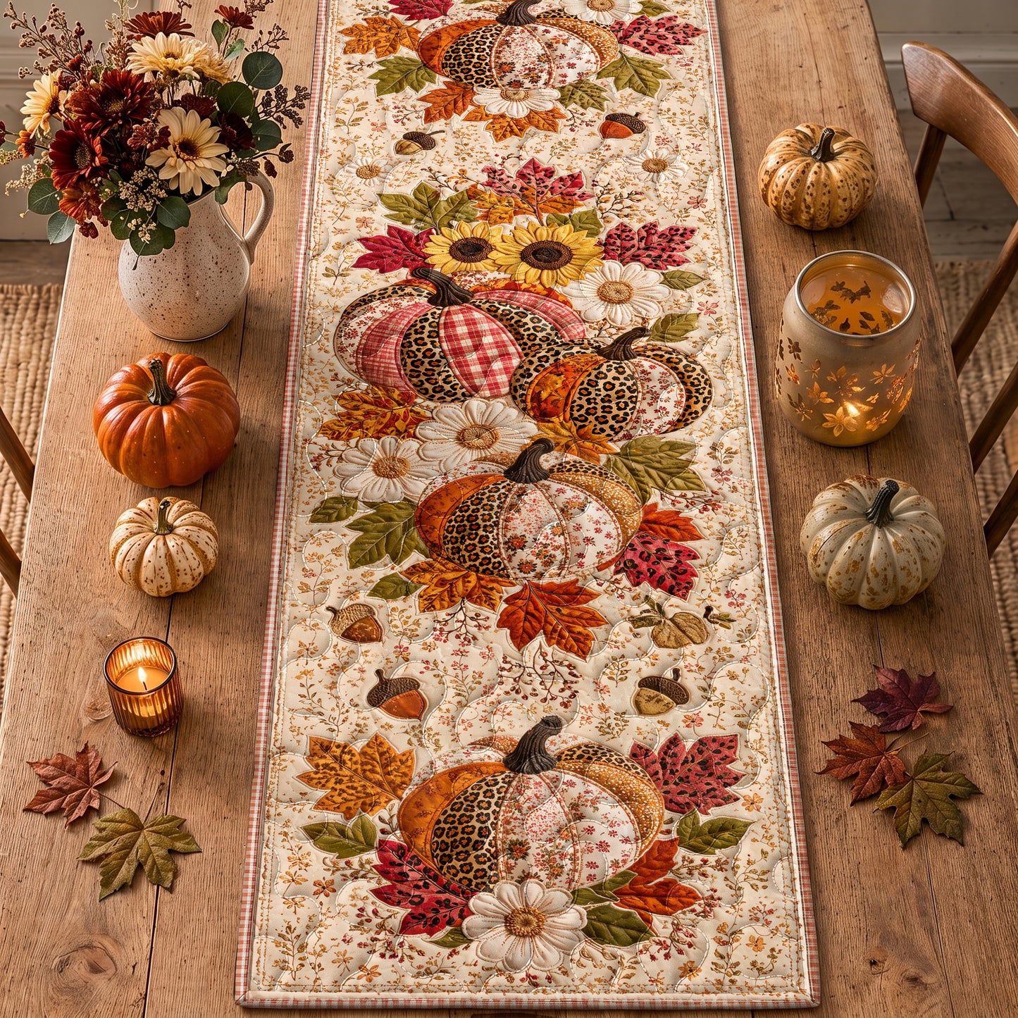 Fall Patchwork Pumpkin Harvest Quilted Table Runner