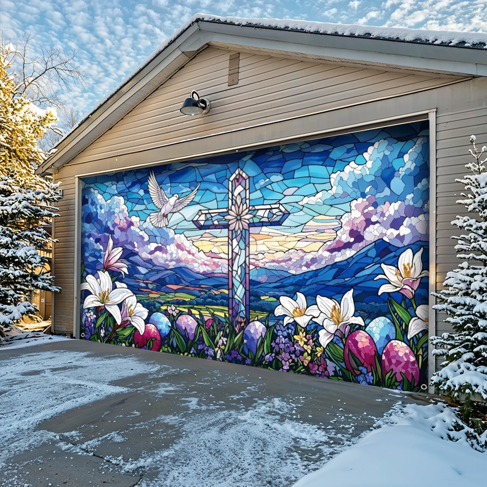 Christian Easter Garage Door Banner Decoration - Blooming Hope at Easter Dawn