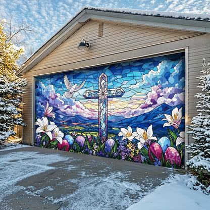 Christian Easter Garage Door Banner Decoration - Blooming Hope at Easter Dawn