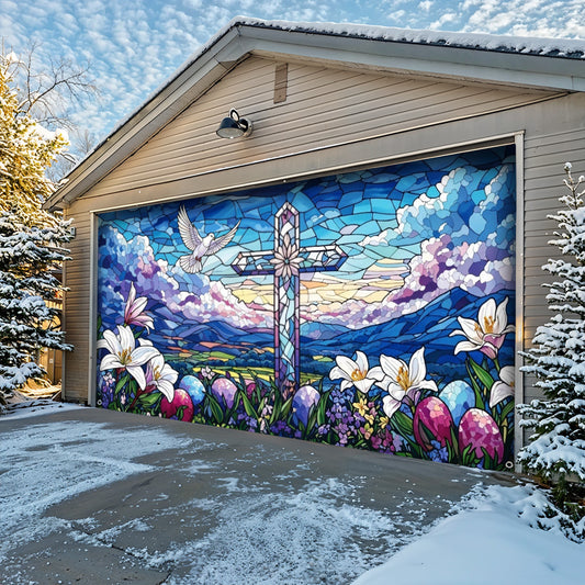 Christian Easter Garage Door Banner Decoration - Blooming Hope at Easter Dawn