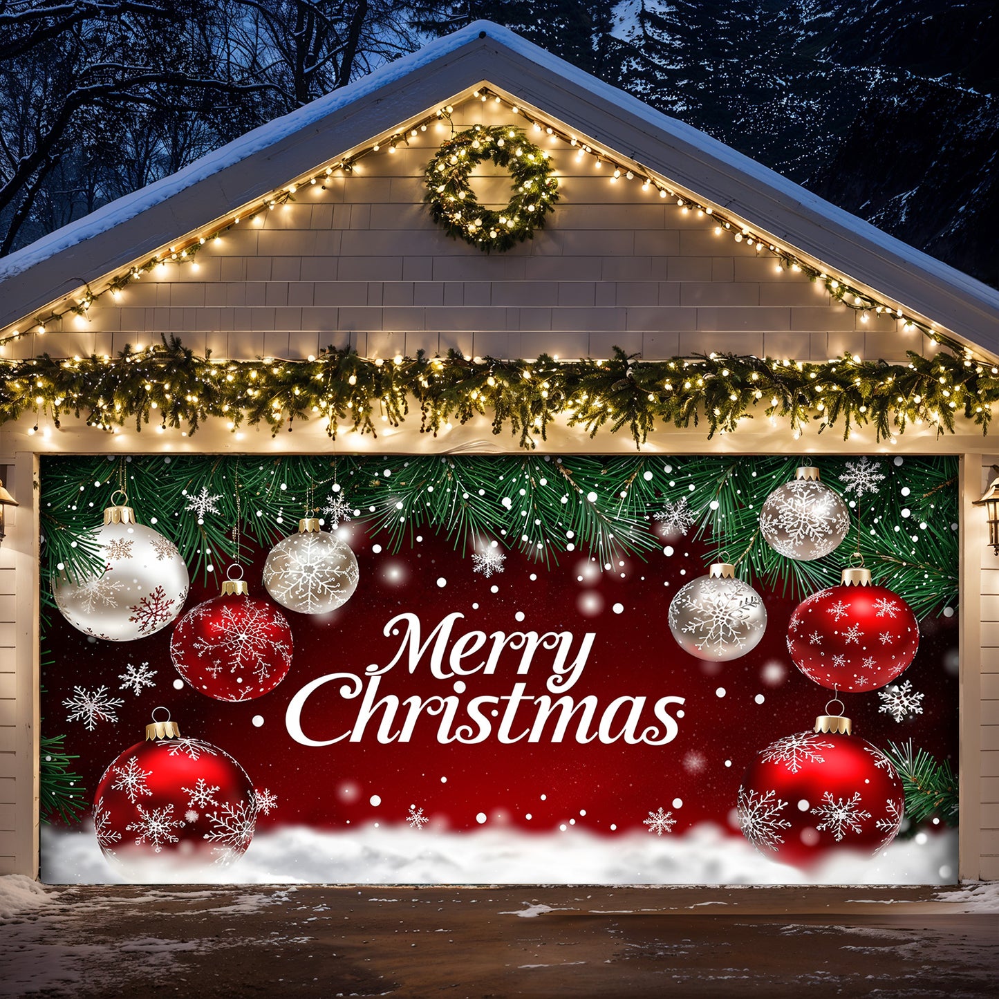 Christmas Garage Door Banner Decoration - Snowfall Wishes & Christmas Glow