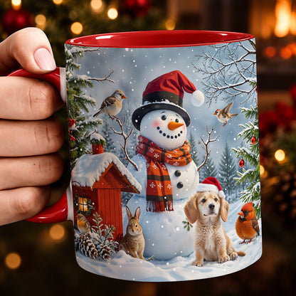 Winter Ceramic Accent Mug Happy Snowman’s Woodland Companions